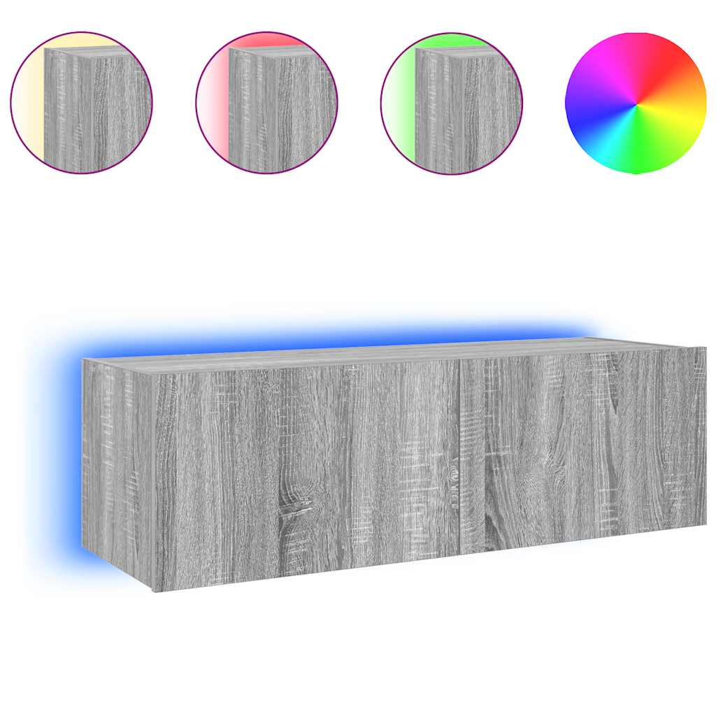 Zidni TV ormarić s LED svjetlima siva boja hrasta 100x35x31 cm