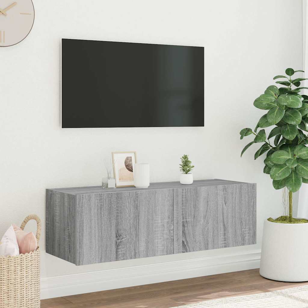 Zidni TV ormarić s LED svjetlima siva boja hrasta 100x35x31 cm