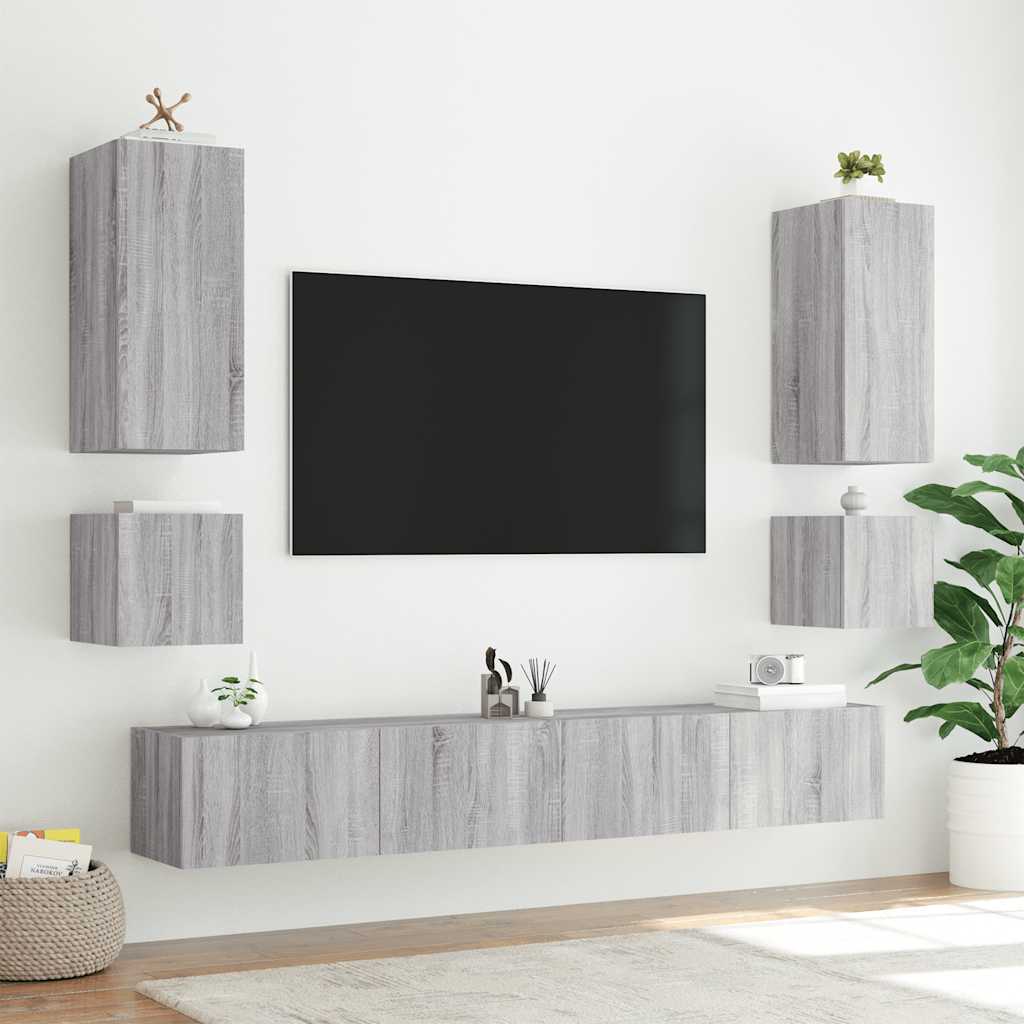 Zidni TV ormarić s LED svjetlima siva boja hrasta 100x35x31 cm