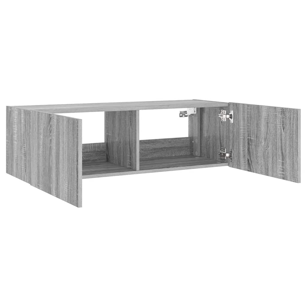 Zidni TV ormarić s LED svjetlima siva boja hrasta 100x35x31 cm