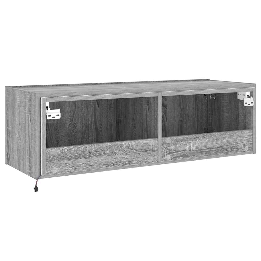 Zidni TV ormarić s LED svjetlima siva boja hrasta 100x35x31 cm