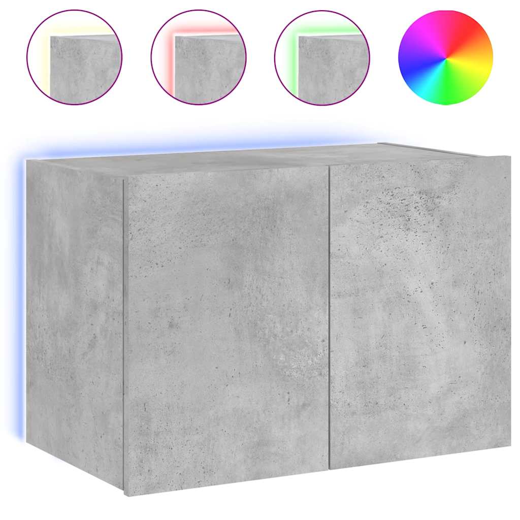 Zidni TV ormarić s LED svjetlima siva boja betona 60x35x41 cm