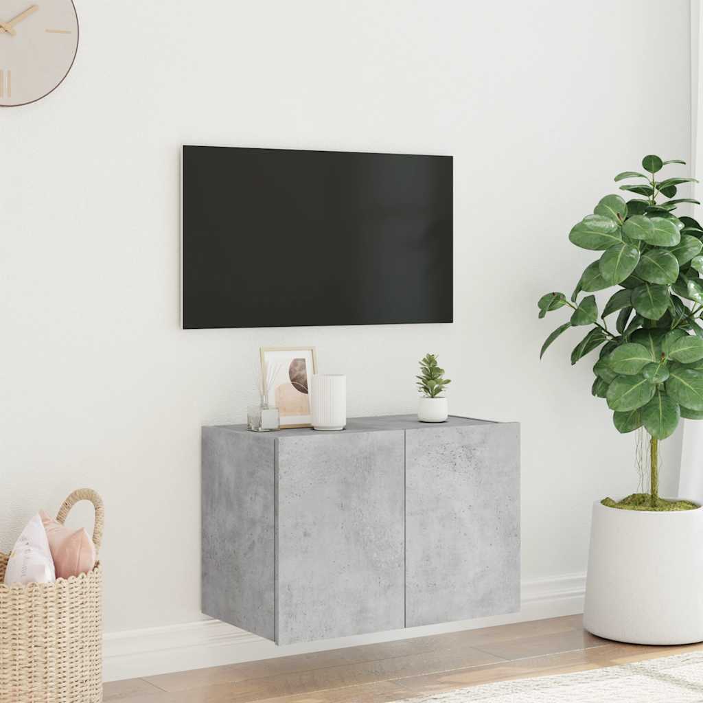 Zidni TV ormarić s LED svjetlima siva boja betona 60x35x41 cm