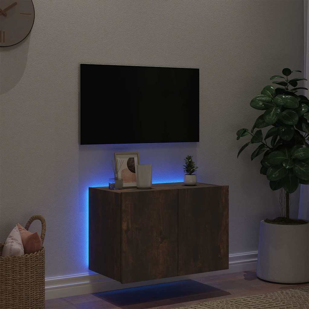 Zidni TV ormarić s LED svjetlima boja hrasta 60x35x41 cm