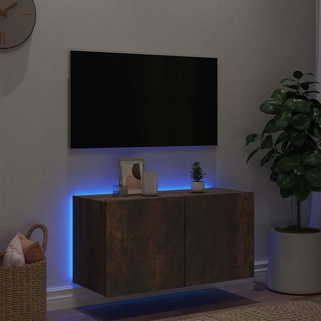 Zidni TV ormarić s LED svjetlima boja hrasta 80x35x41 cm