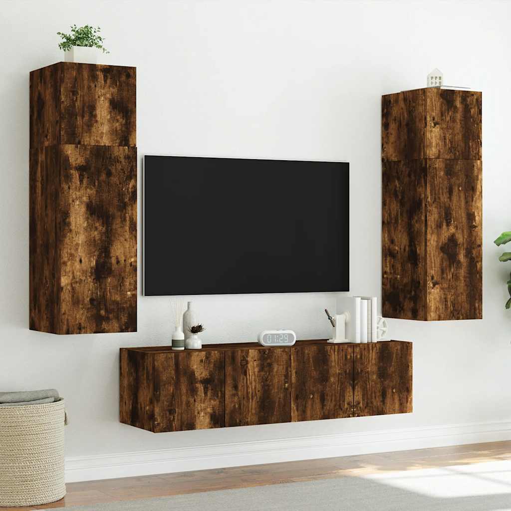 Zidni TV ormarić s LED svjetlima boja hrasta 80x35x41 cm