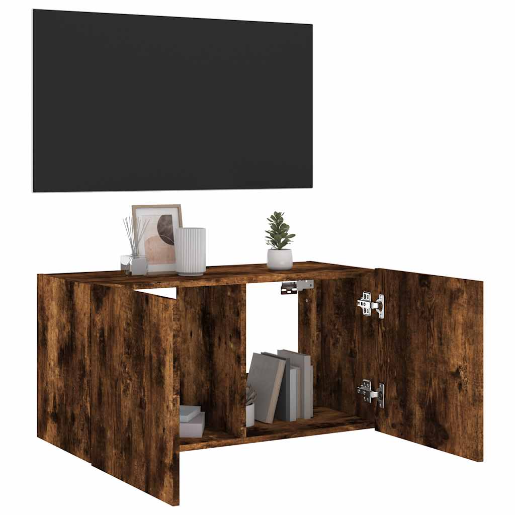 Zidni TV ormarić s LED svjetlima boja hrasta 80x35x41 cm