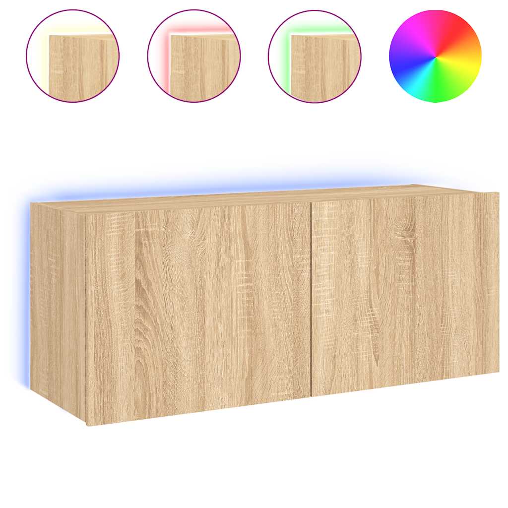 Zidni TV ormarić s LED svjetlima boja hrasta 100 x 35 x 41 cm