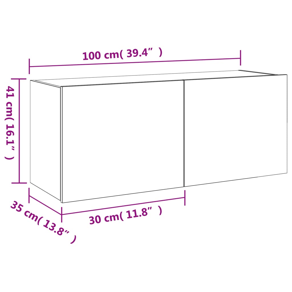 Zidni TV ormarić s LED svjetlima boja hrasta 100 x 35 x 41 cm