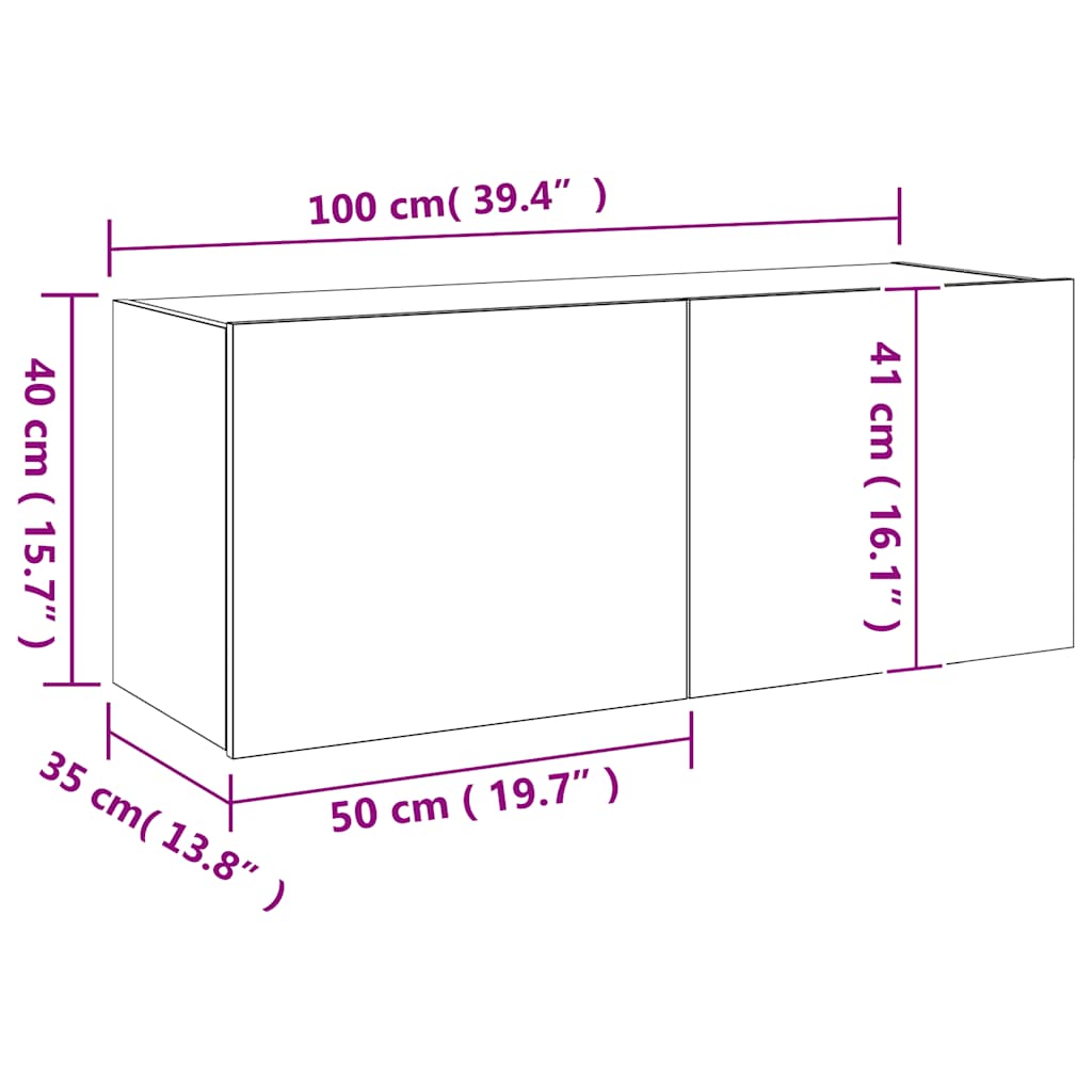 Zidni TV ormarić s LED svjetlima boja hrasta 100 x 35 x 41 cm