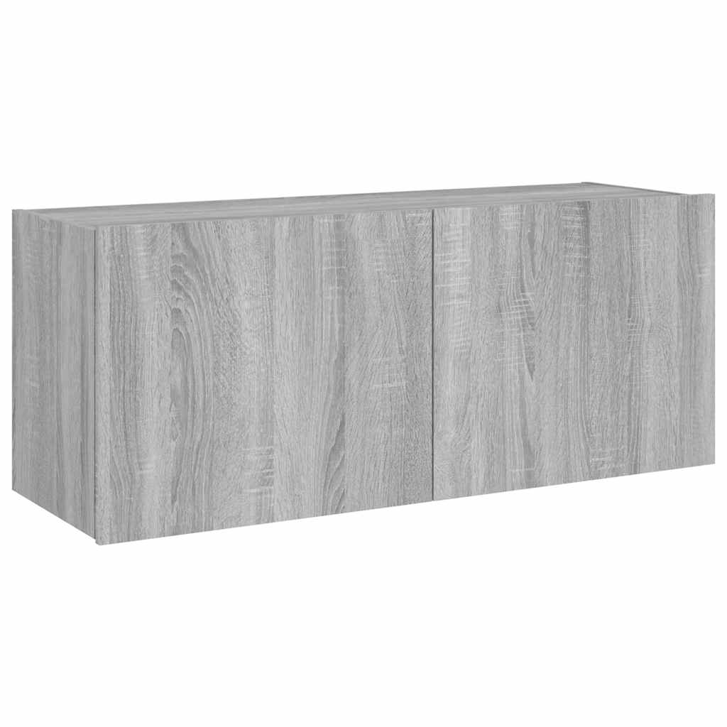 Zidni TV ormarić s LED svjetlima siva boja hrasta 100x35x41 cm