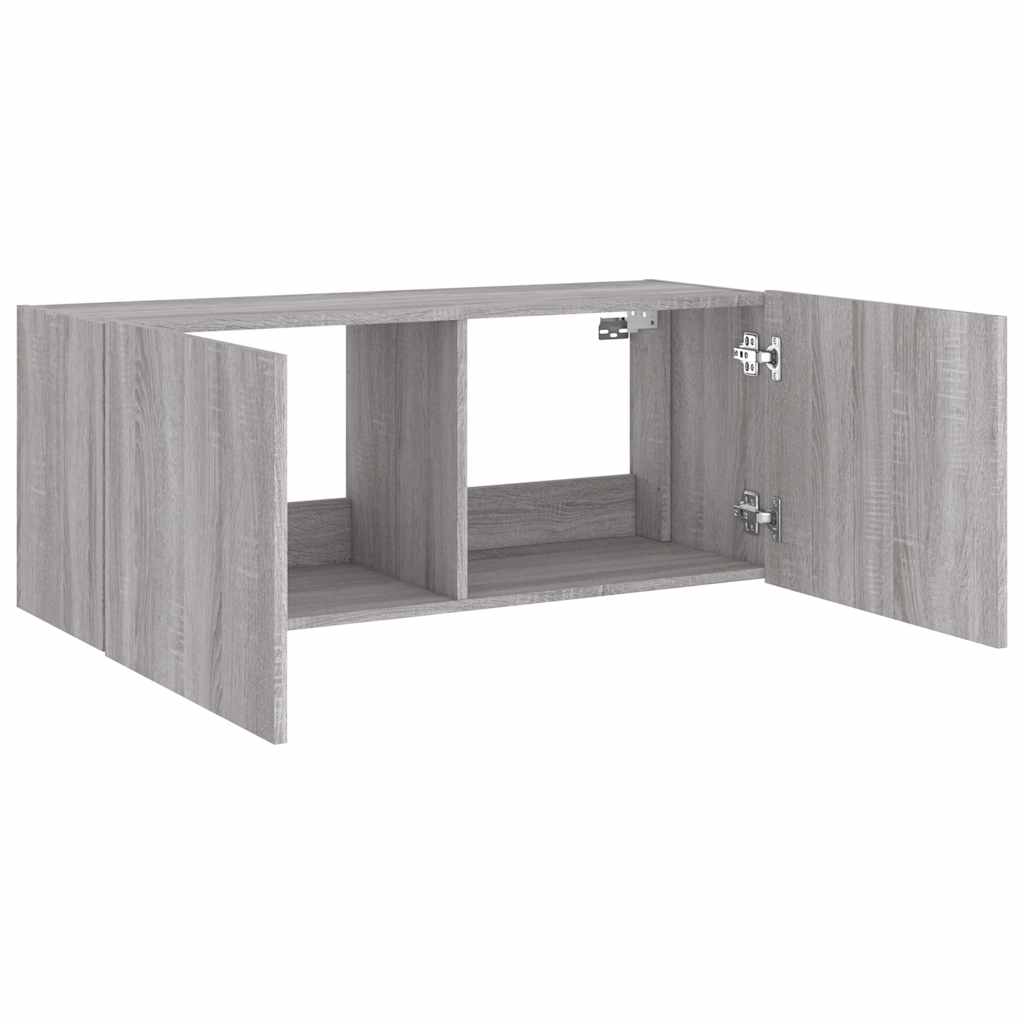 Zidni TV ormarić s LED svjetlima siva boja hrasta 100x35x41 cm