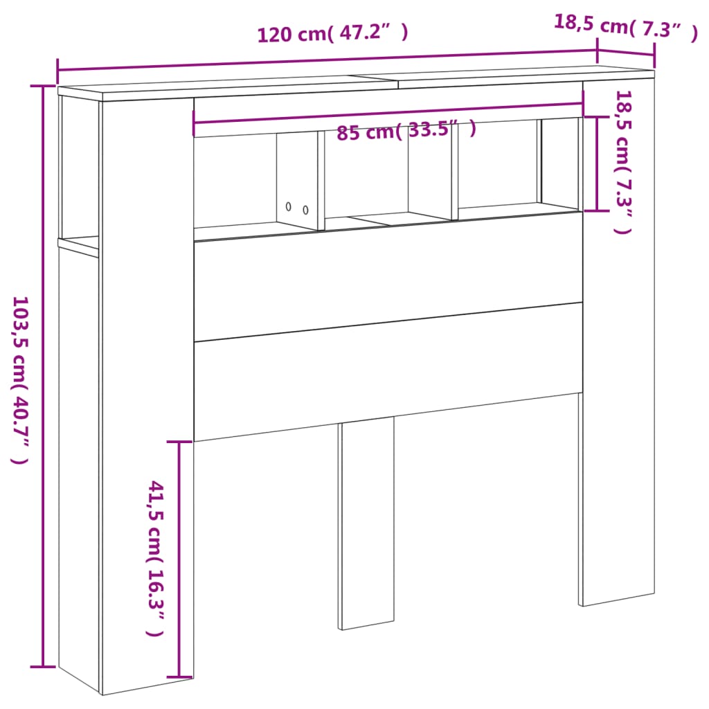 LED uzglavlje siva boja betona 120x18,5x103,5 cm