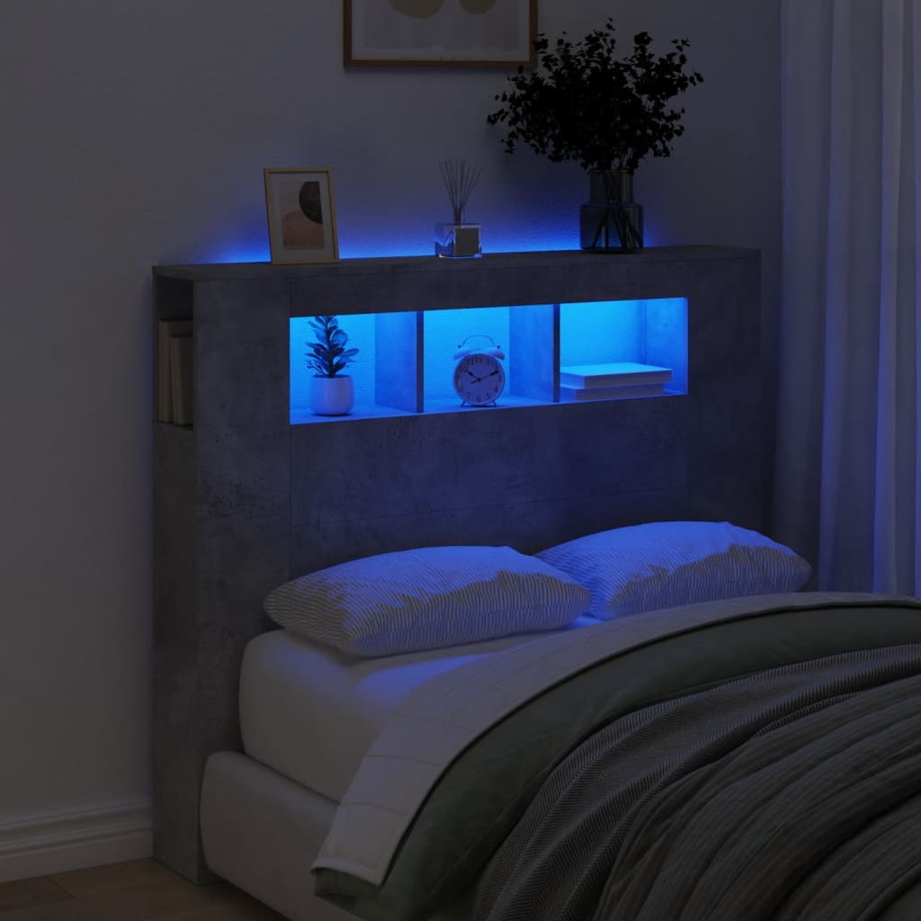 LED uzglavlje siva boja betona 120x18,5x103,5 cm