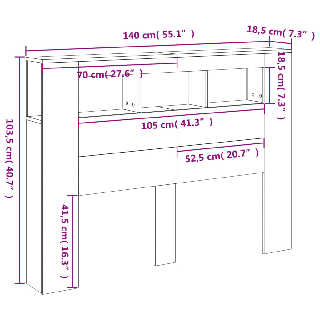 LED uzglavlje siva boja betona 140x18,5x103,5 cm