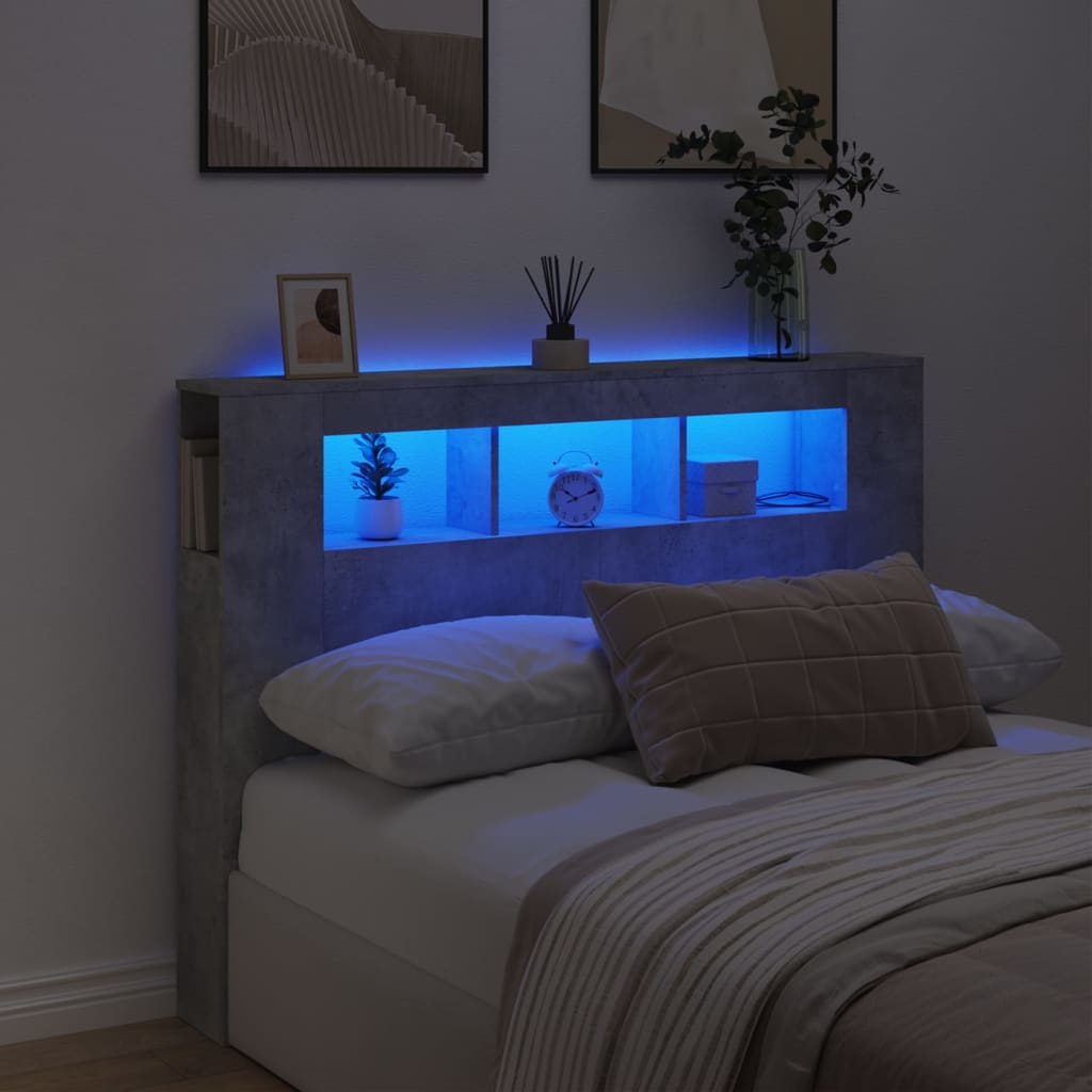 LED uzglavlje siva boja betona 140x18,5x103,5 cm