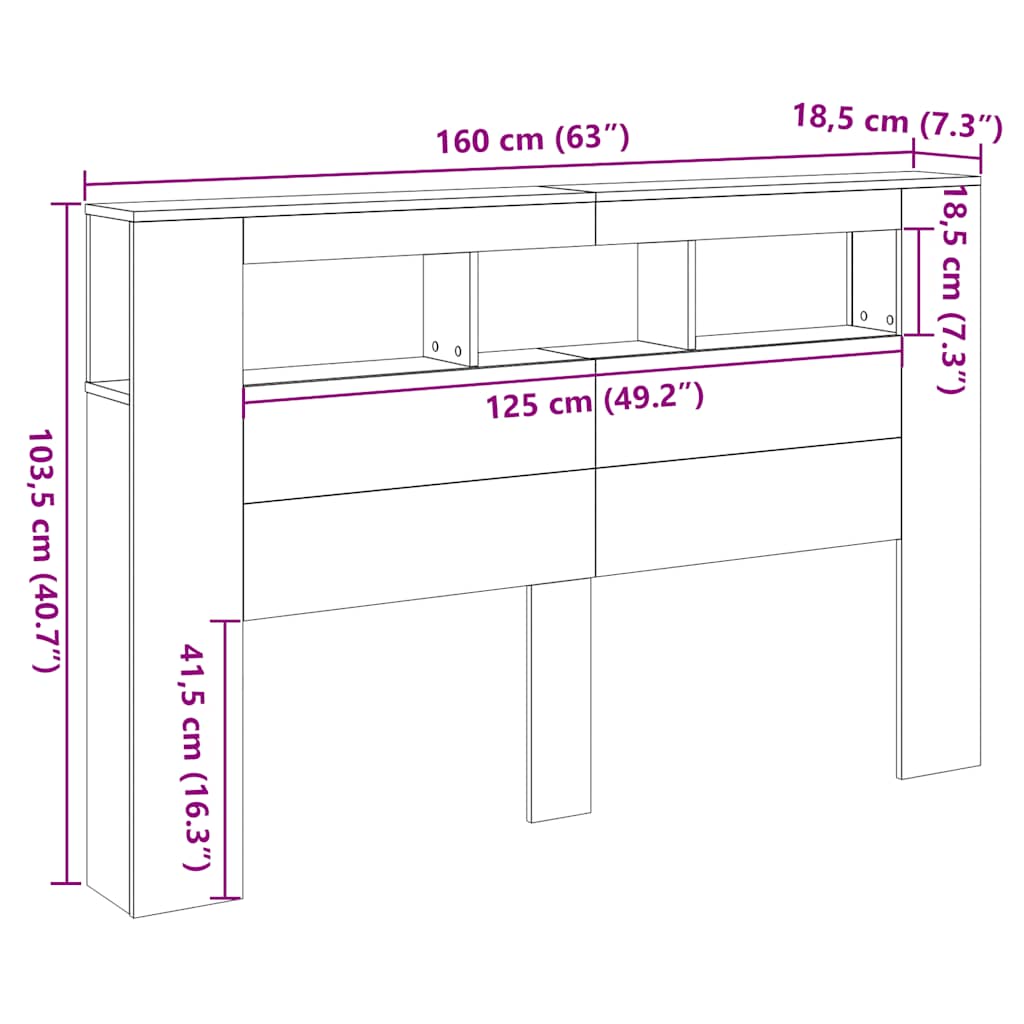 LED uzglavlje boja hrasta sonome 160 x 18,5 x 103,5 cm