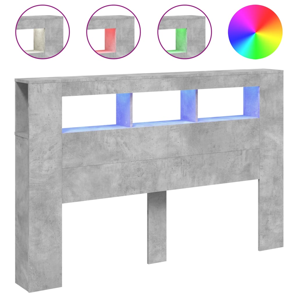 LED uzglavlje siva boja betona 160 x 18,5 x 103,5 cm