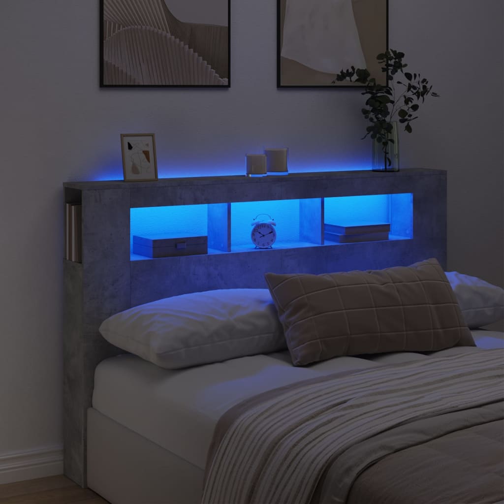 LED uzglavlje siva boja betona 160 x 18,5 x 103,5 cm