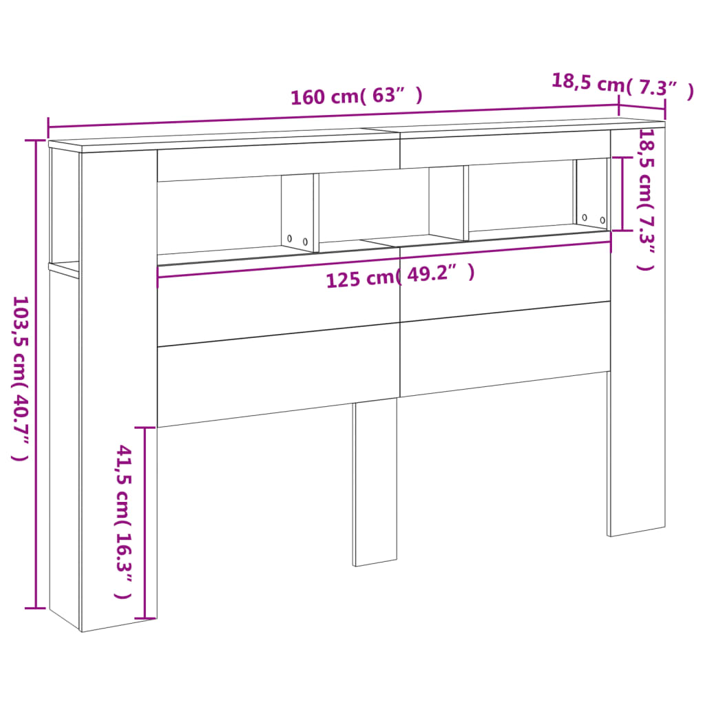 LED uzglavlje boja dimljenog hrasta 160 x 18,5 x 103,5 cm