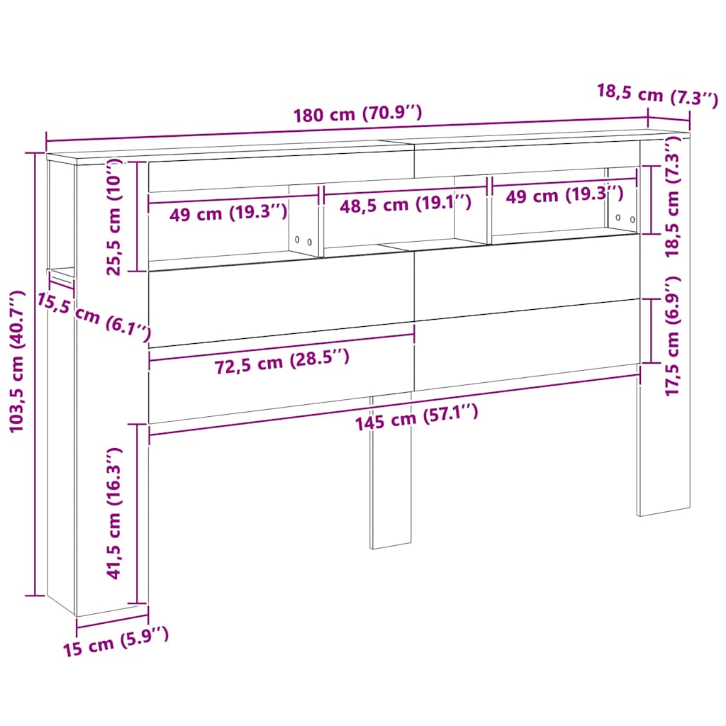 LED uzglavlje boja hrasta sonome 180x18,5x103,5 cm