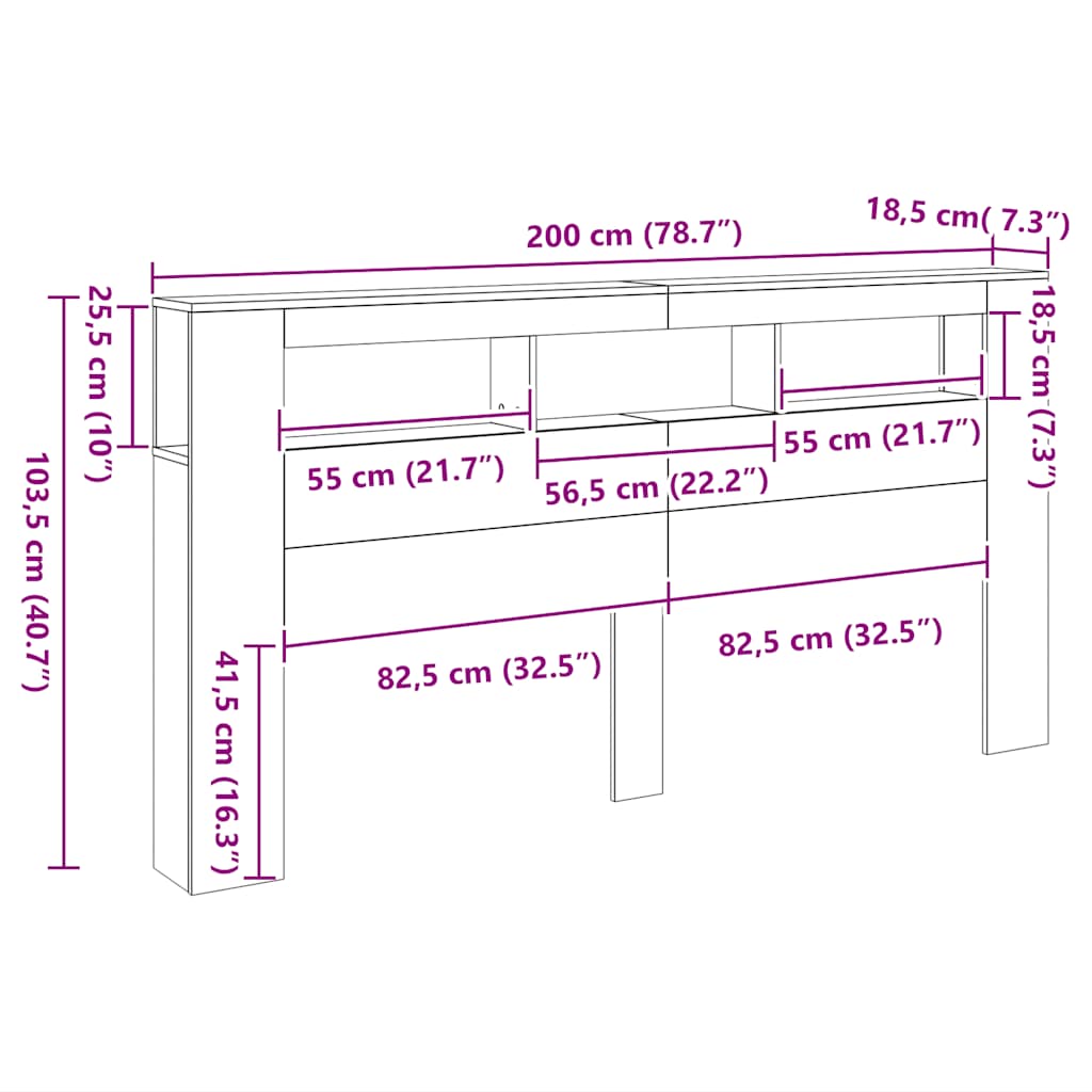 LED uzglavlje crno 200x18,5x103,5 cm konstruirano drvo