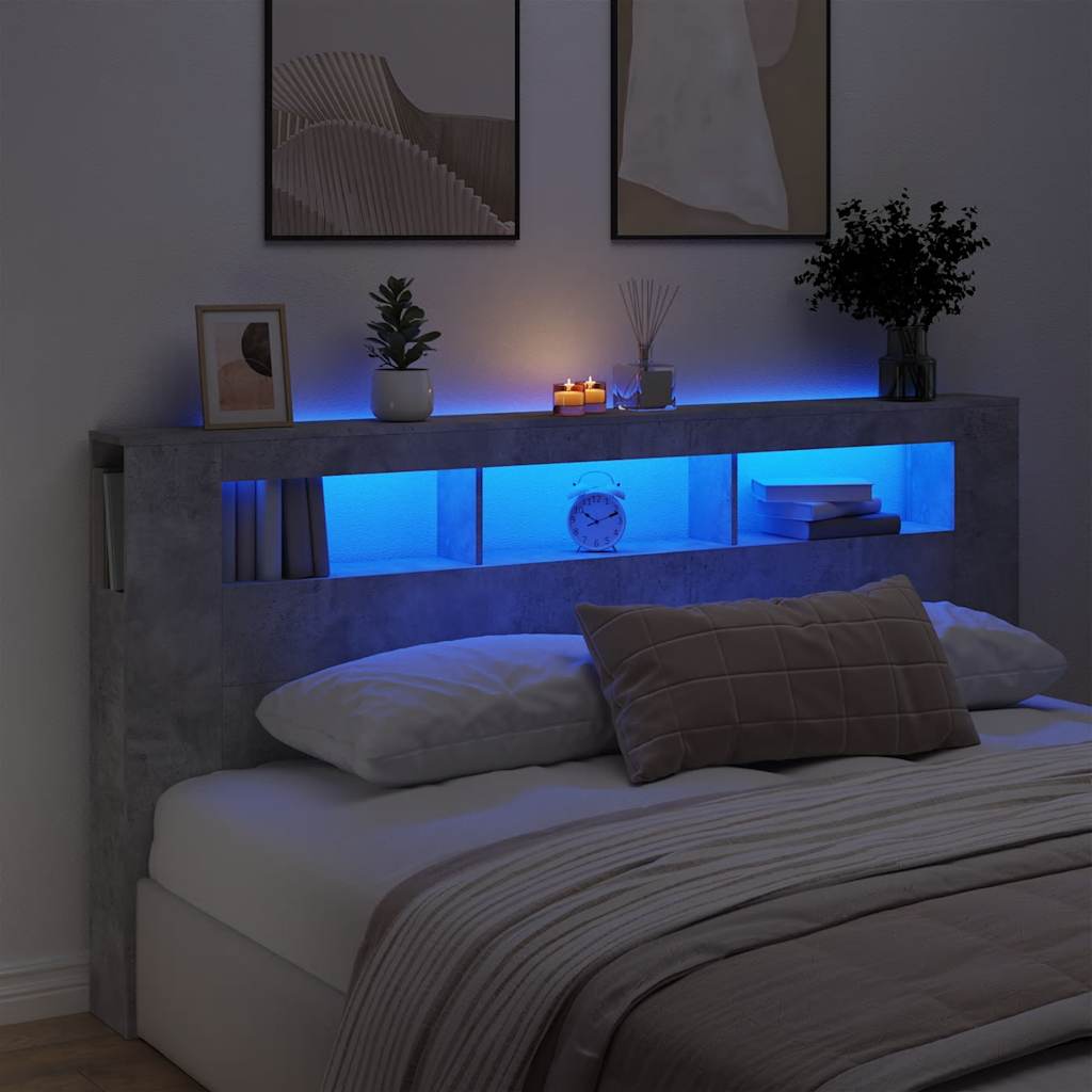 LED uzglavlje siva boja betona 200x18,5x103,5 cm