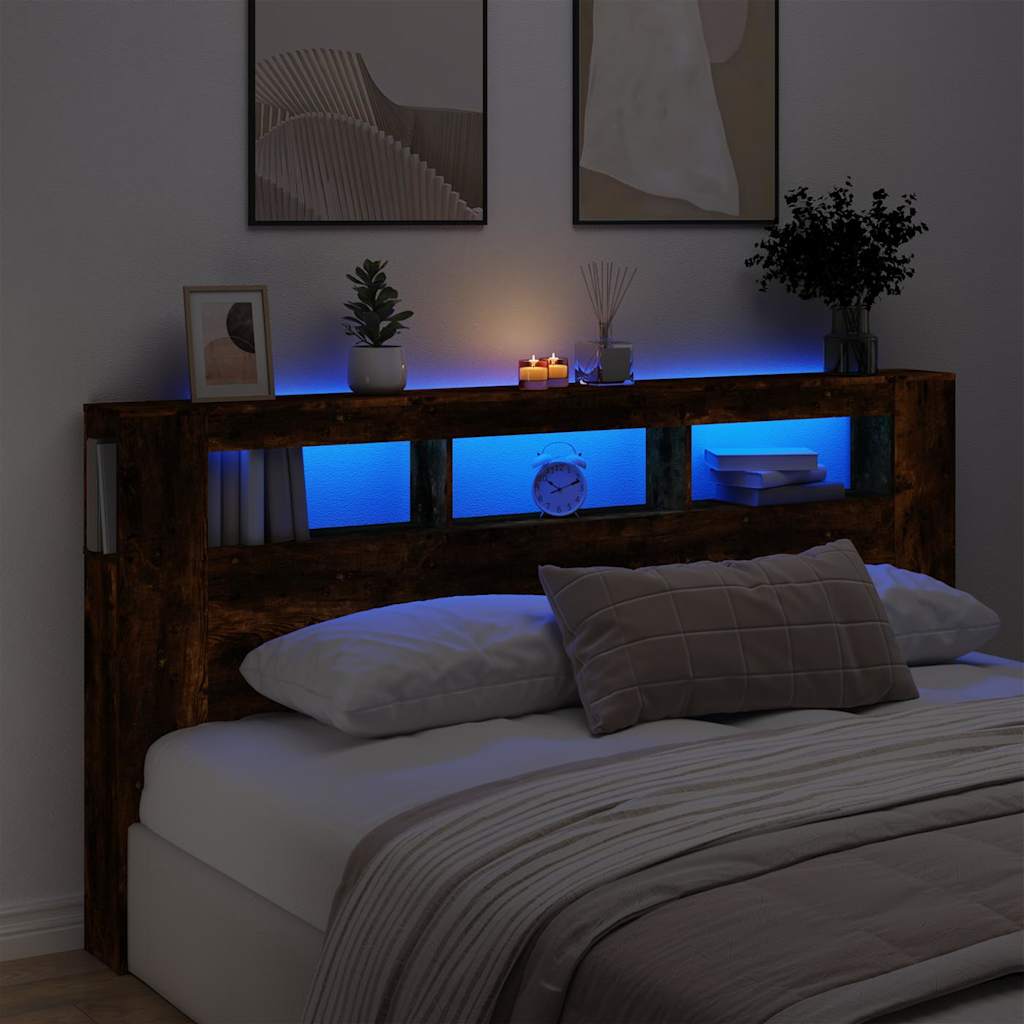 LED uzglavlje boja dimljenog hrasta 200x18,5x103,5 cm drveno