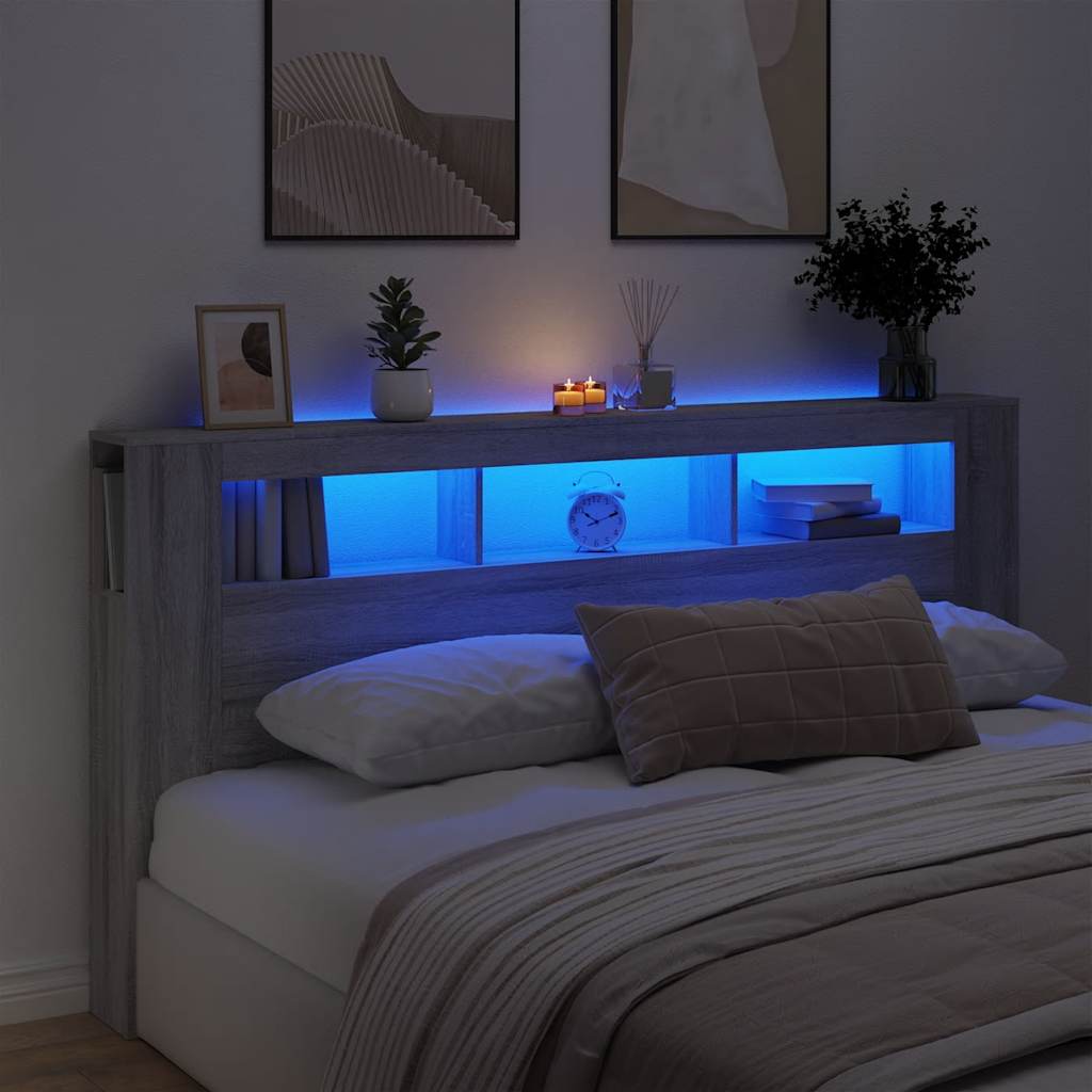 LED uzglavlje boja hrasta 200x18,5x103,5 cm konstruirano drvo