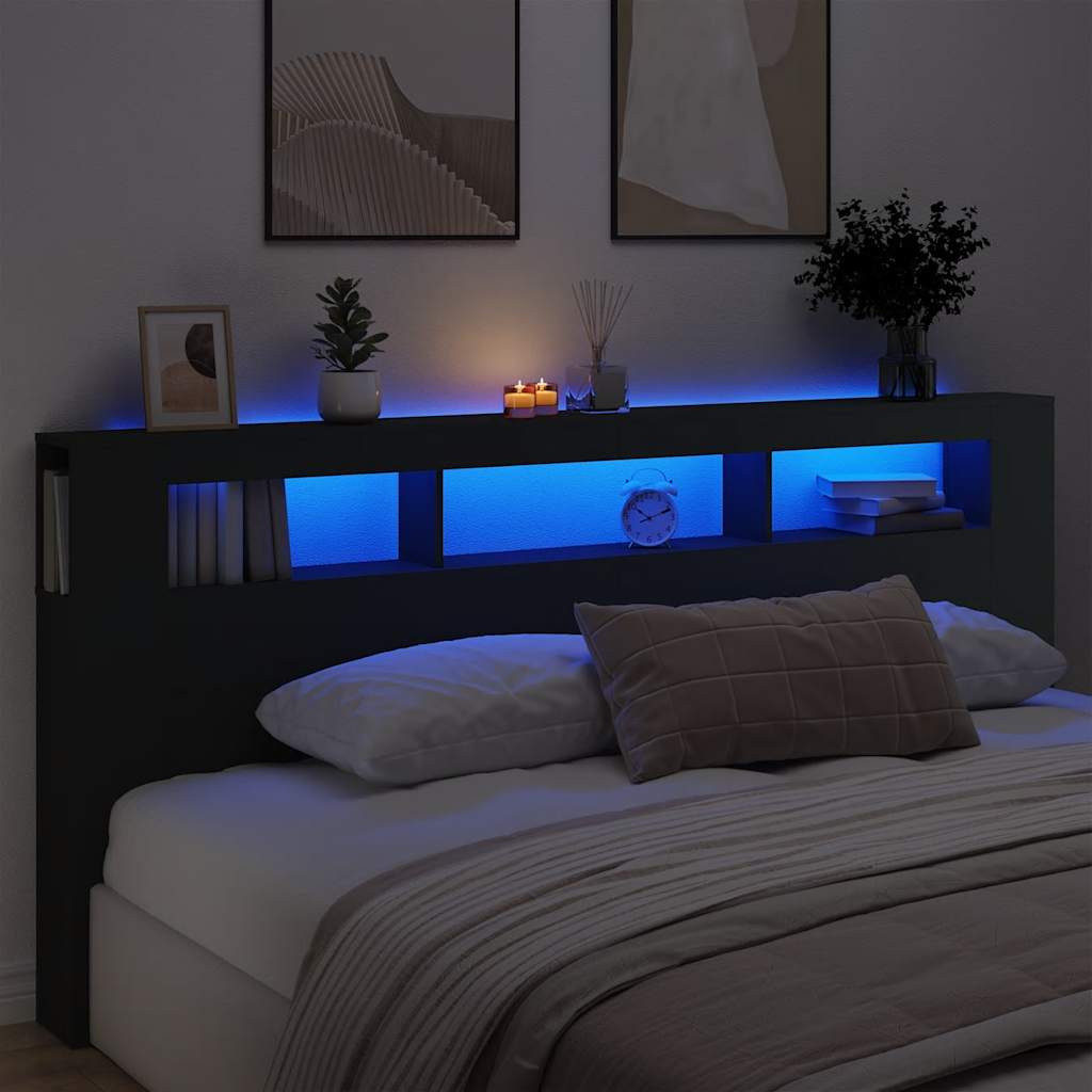 LED uzglavlje crno 220x18,5x103,5 cm konstruirano drvo