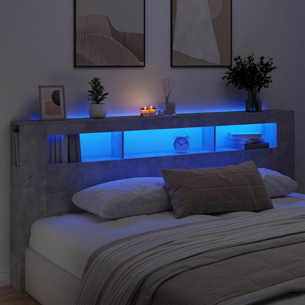 LED uzglavlje siva boja betona 220x18,5x103,5 cm