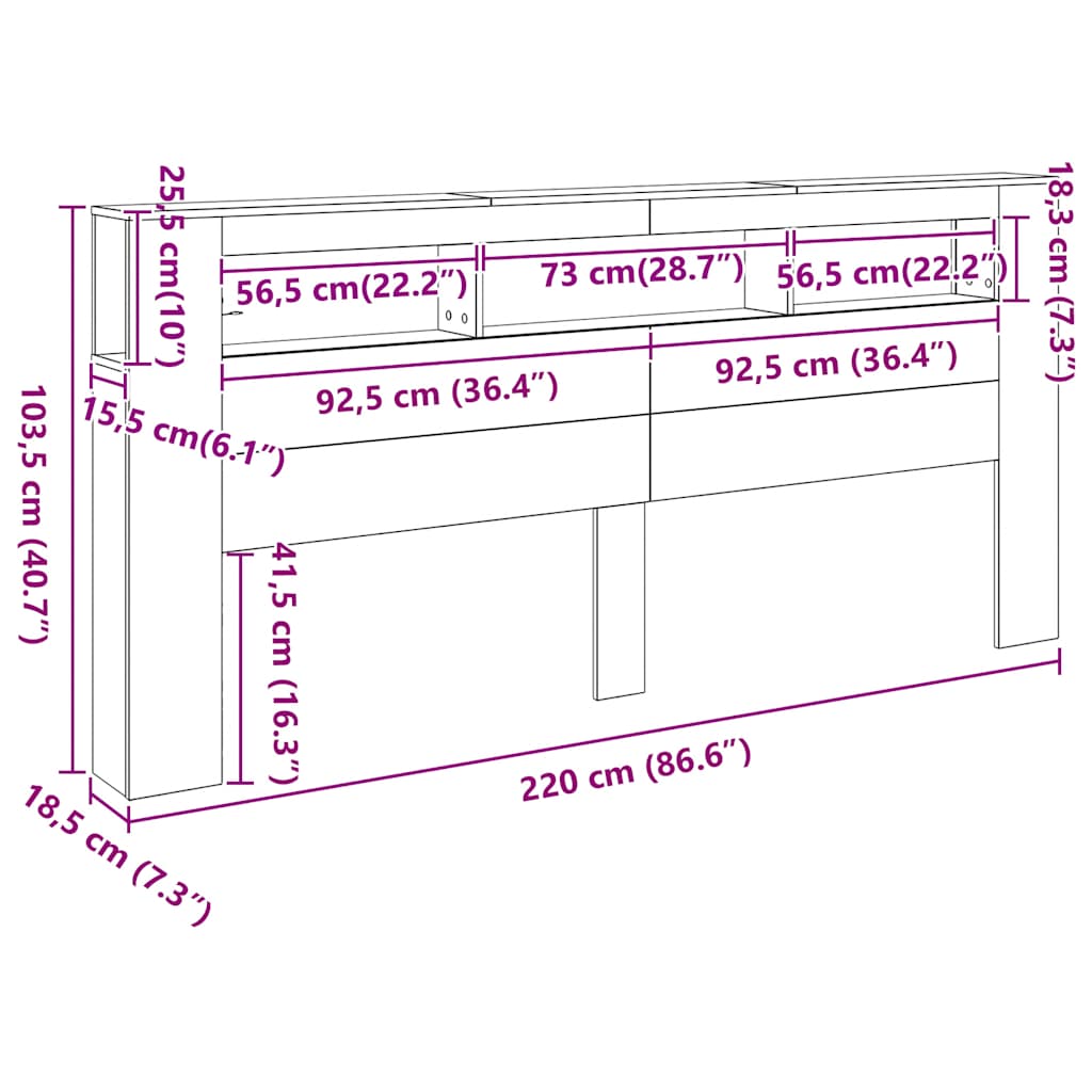 LED uzglavlje boja dimljenog hrasta 220x18,5x103,5 cm