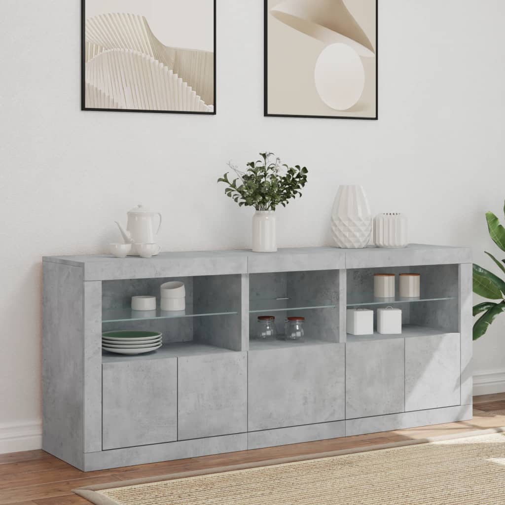 Komoda s LED svjetlima siva boja betona 162 x 37 x 67 cm