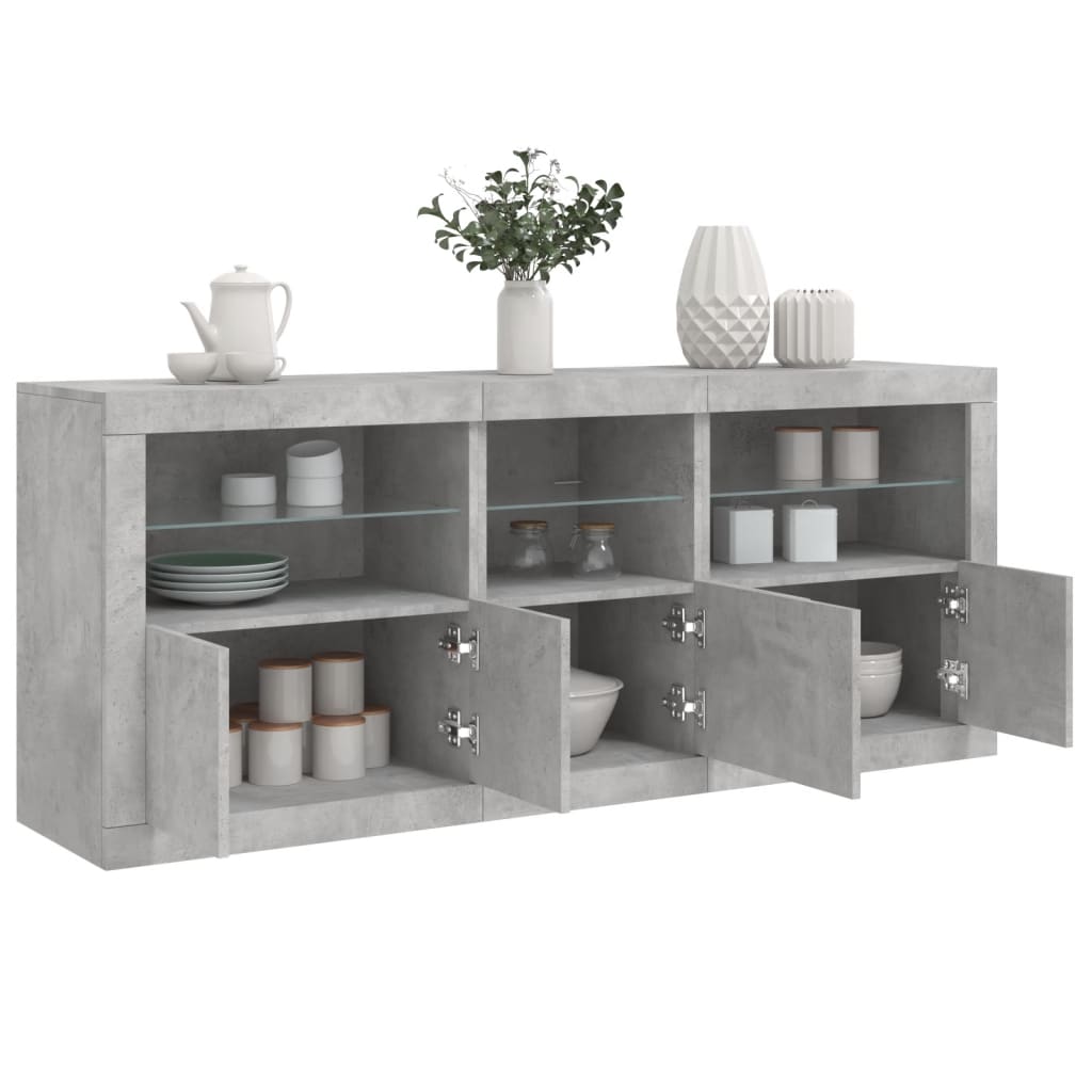 Komoda s LED svjetlima siva boja betona 162 x 37 x 67 cm