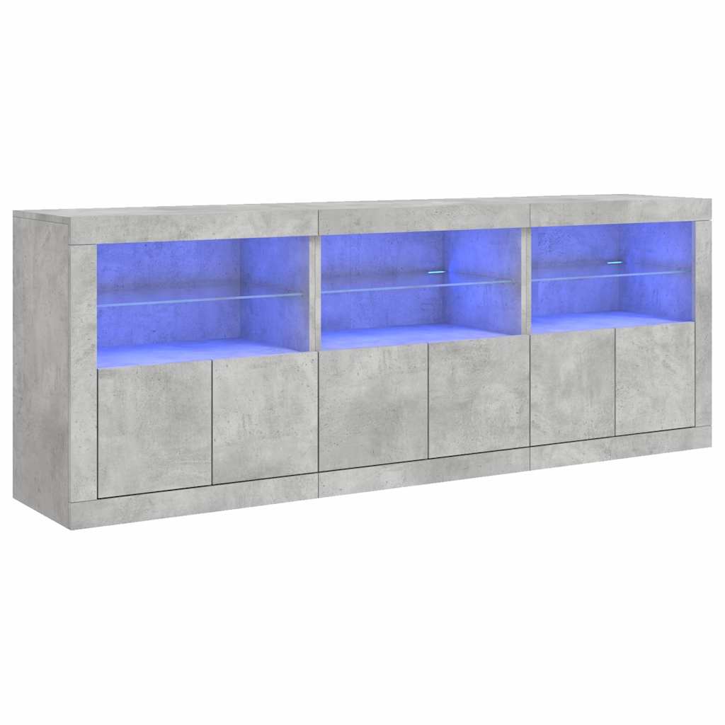 Komoda s LED svjetlima siva boja betona 181,5x37x67 cm