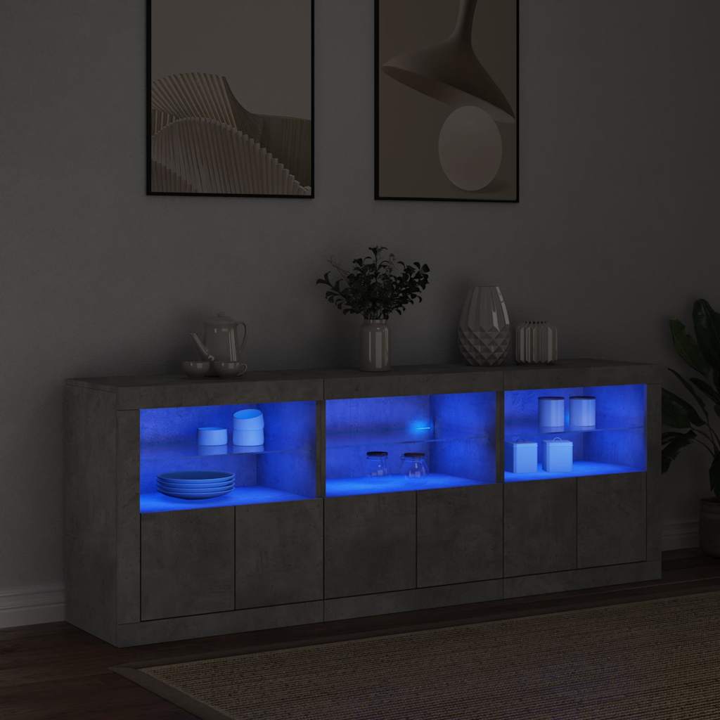 Komoda s LED svjetlima siva boja betona 181,5x37x67 cm