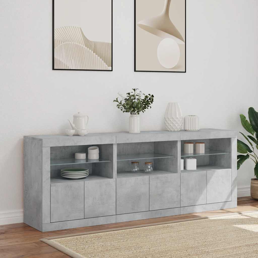 Komoda s LED svjetlima siva boja betona 181,5x37x67 cm