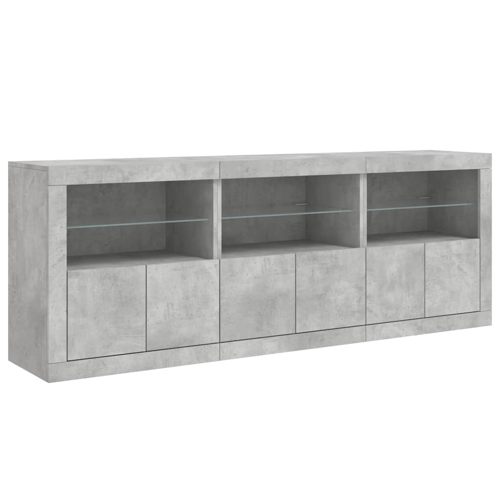 Komoda s LED svjetlima siva boja betona 181,5x37x67 cm