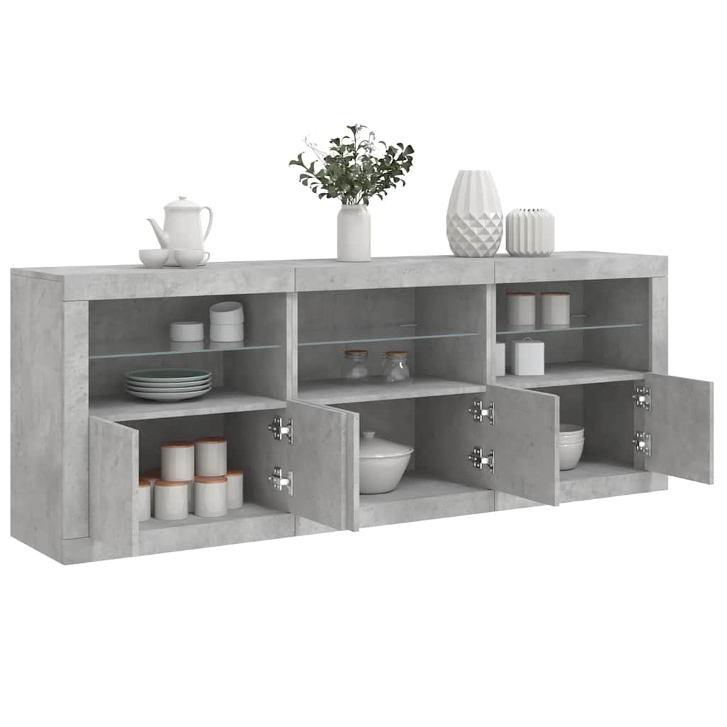 Komoda s LED svjetlima siva boja betona 181,5x37x67 cm