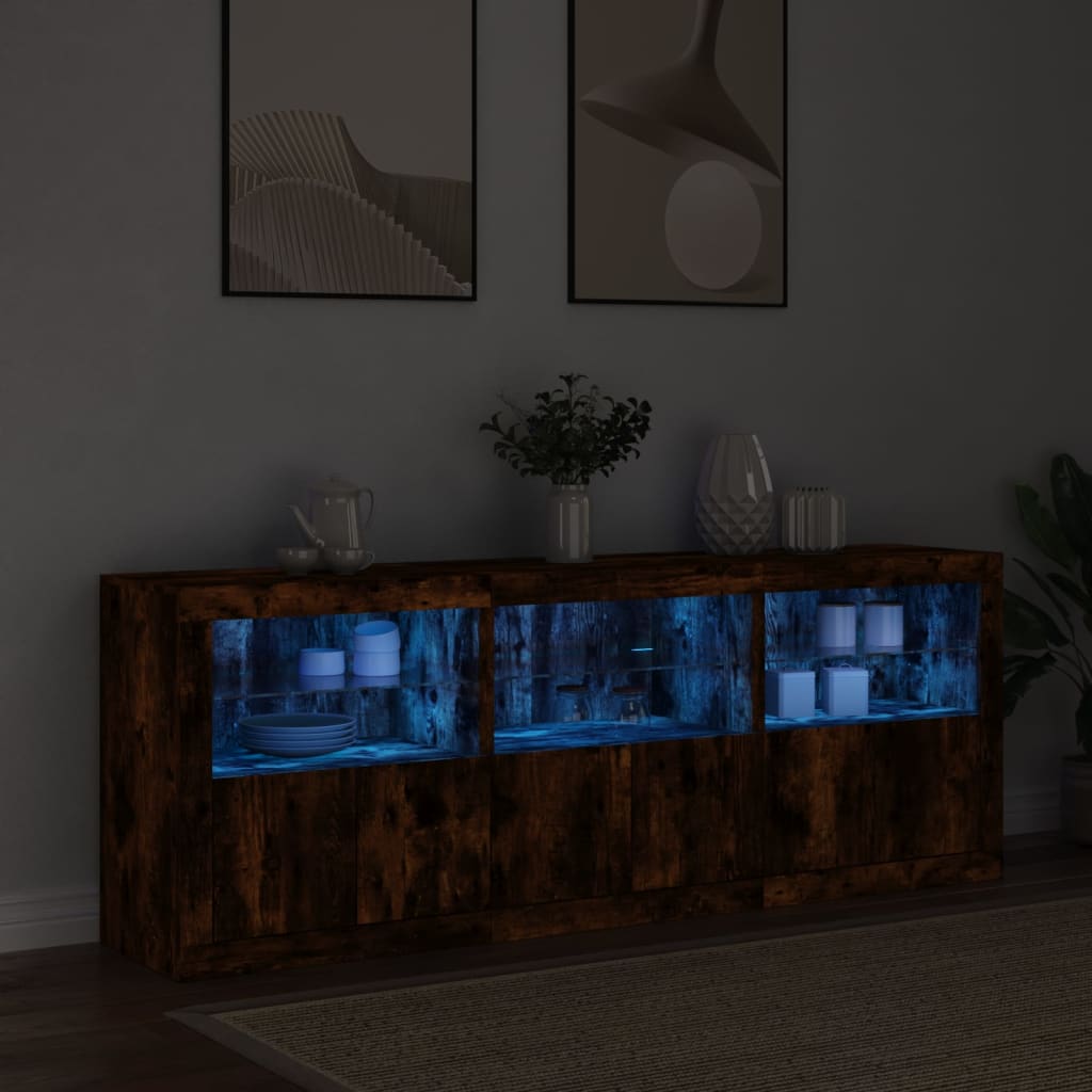 Komoda s LED svjetlima boja dimljenog hrasta 181,5x37x67 cm