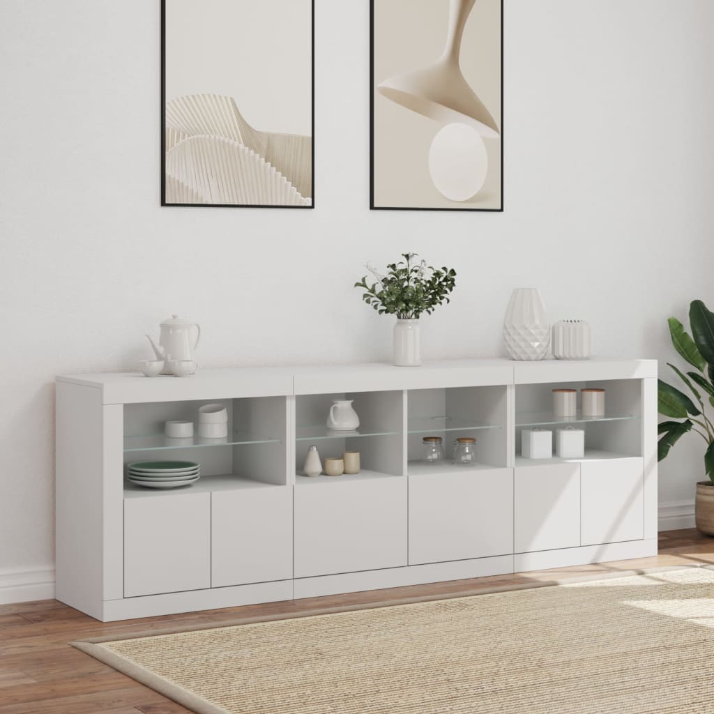 Komoda s LED svjetlima bijela 202x37x67 cm