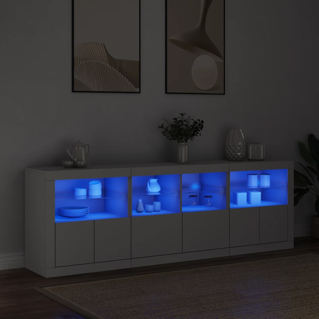 Komoda s LED svjetlima bijela 202x37x67 cm