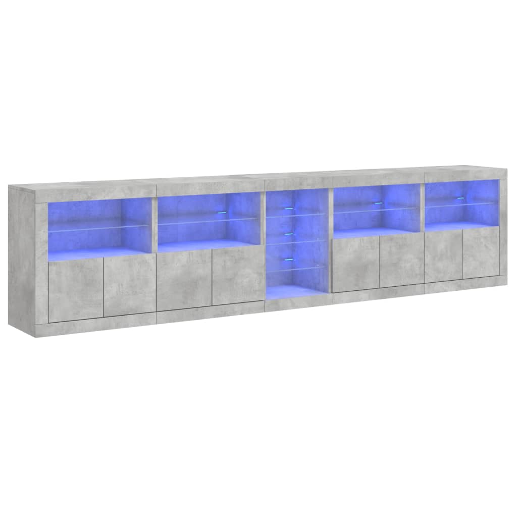 Komoda s LED svjetlima siva boja betona 283x37x67 cm