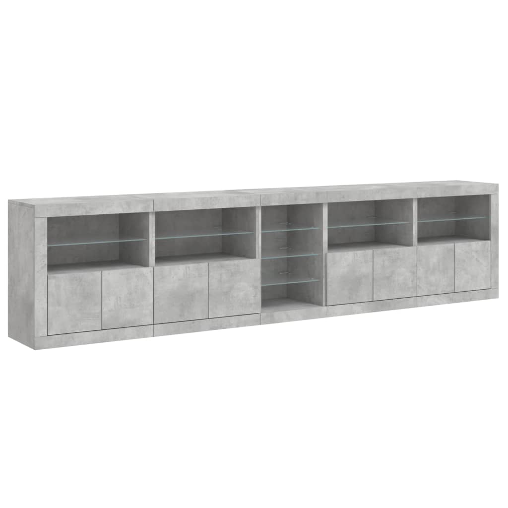 Komoda s LED svjetlima siva boja betona 283x37x67 cm