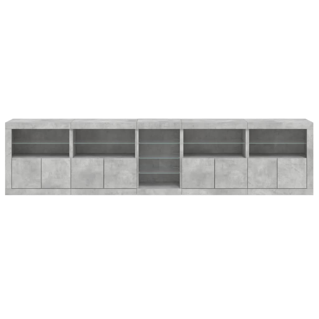 Komoda s LED svjetlima siva boja betona 283x37x67 cm