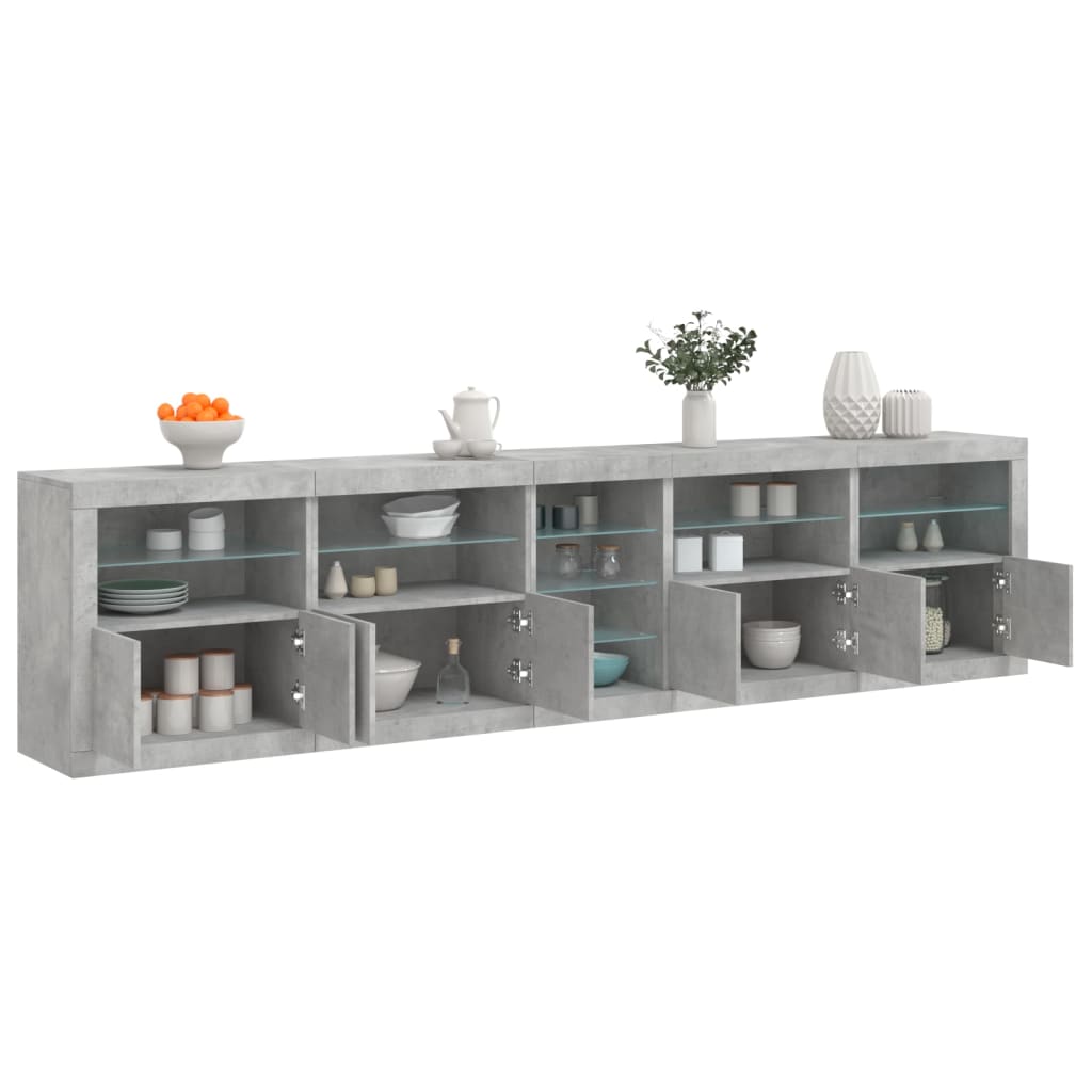 Komoda s LED svjetlima siva boja betona 283x37x67 cm