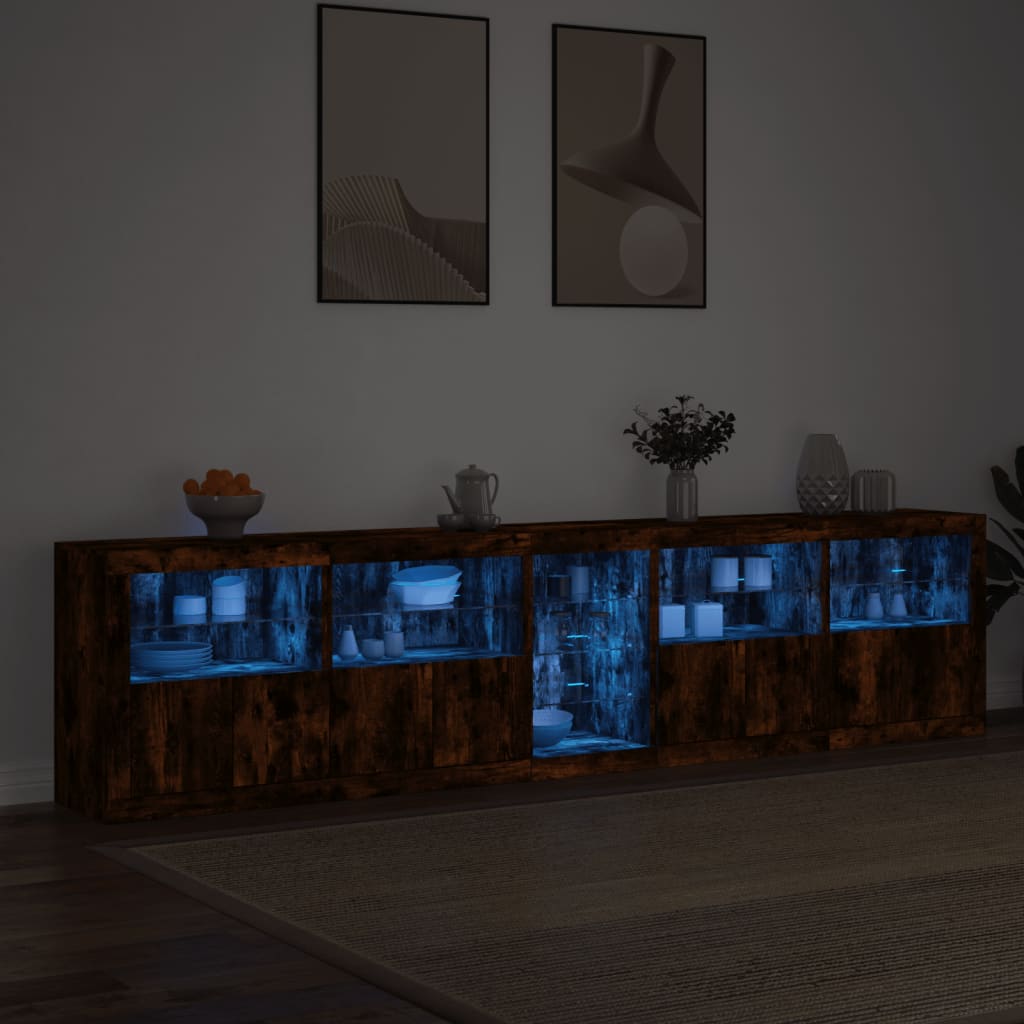 Komoda s LED svjetlima boja dimljenog hrasta 283x37x67 cm