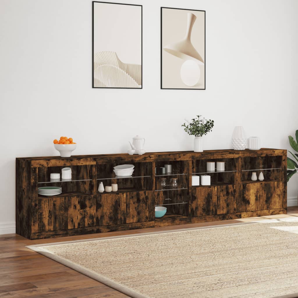Komoda s LED svjetlima boja dimljenog hrasta 283x37x67 cm