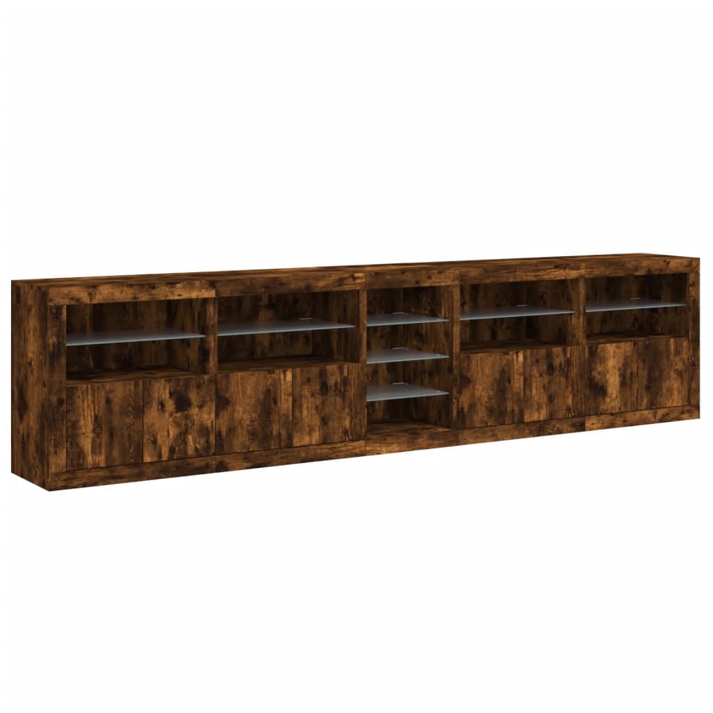 Komoda s LED svjetlima boja dimljenog hrasta 283x37x67 cm