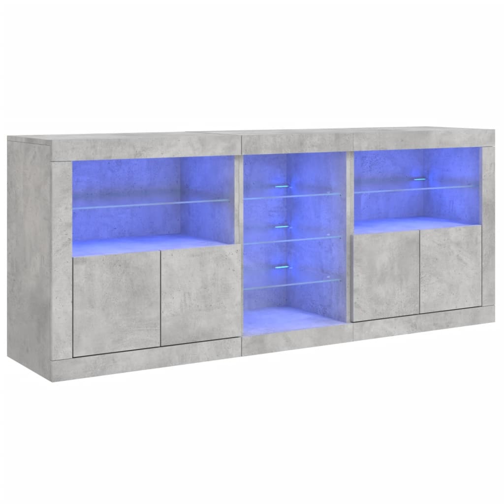 Komoda s LED svjetlima siva boja betona 181,5x37x67 cm
